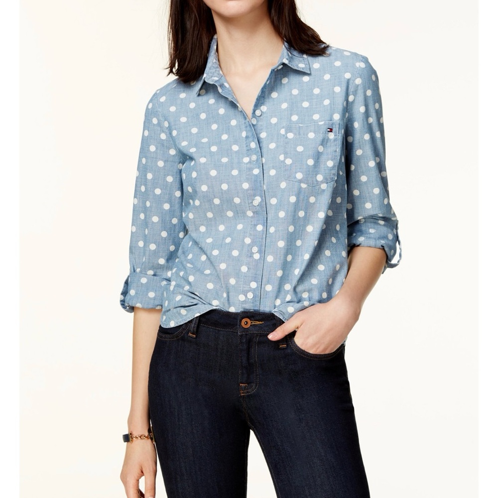 Tommy Hilfiger Light Blue Polka Dot Button Down Shirt